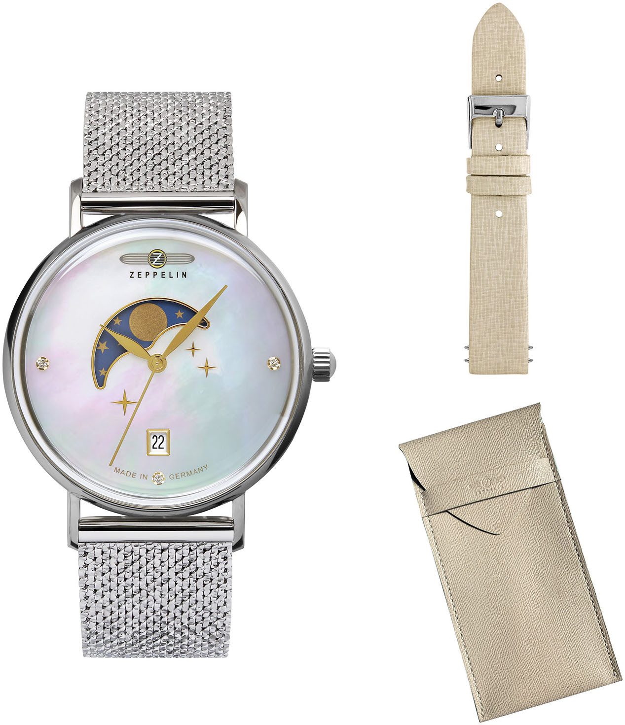 ZEPPELIN Quarzuhr Luna Moonphase 7133M-1_SET, (Set, 3-tlg., mit Wechselband günstig online kaufen