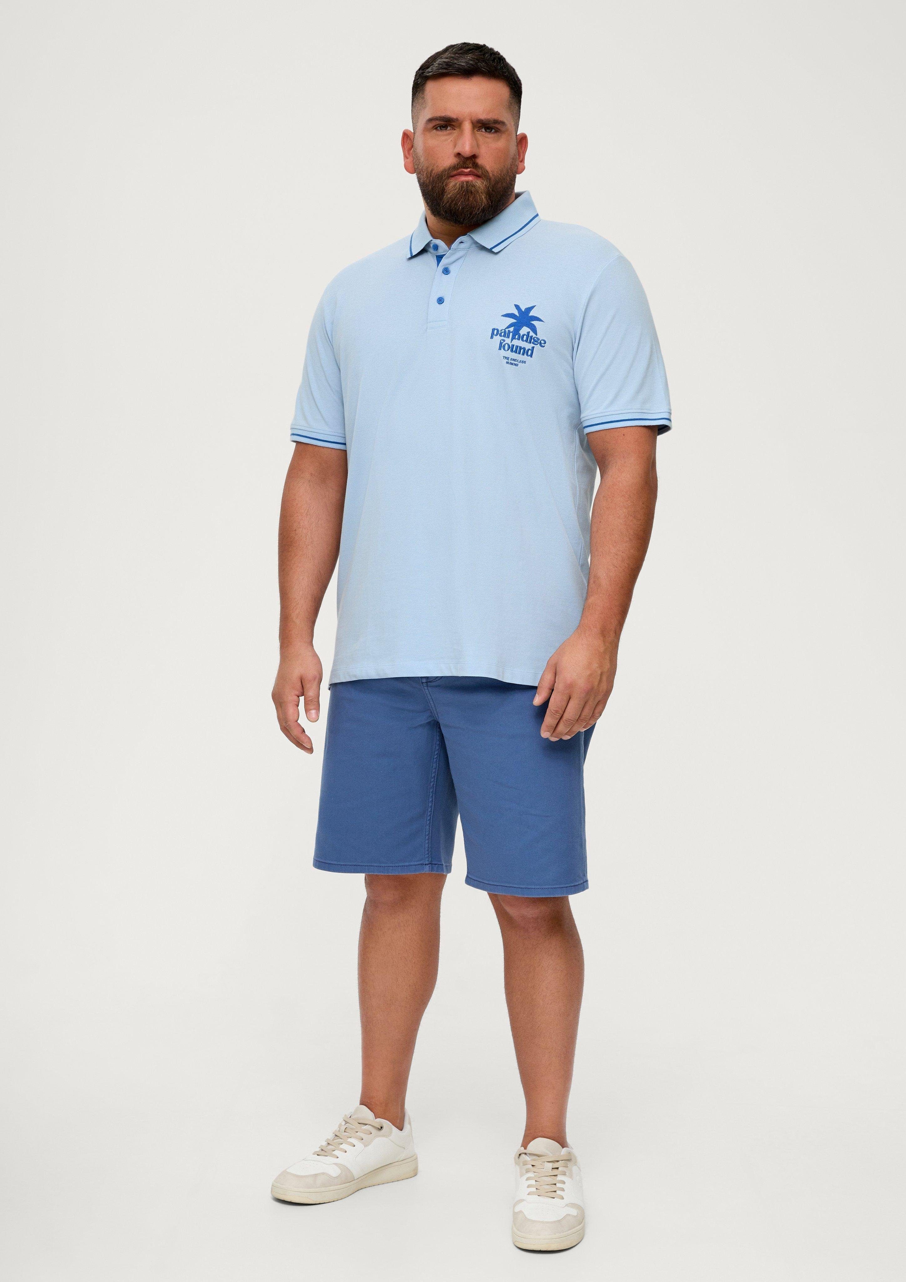 Streifen-Detail s.Oliver Polo-Shirt aus Kurzarmshirt hellblau Baumwoll-Piqué