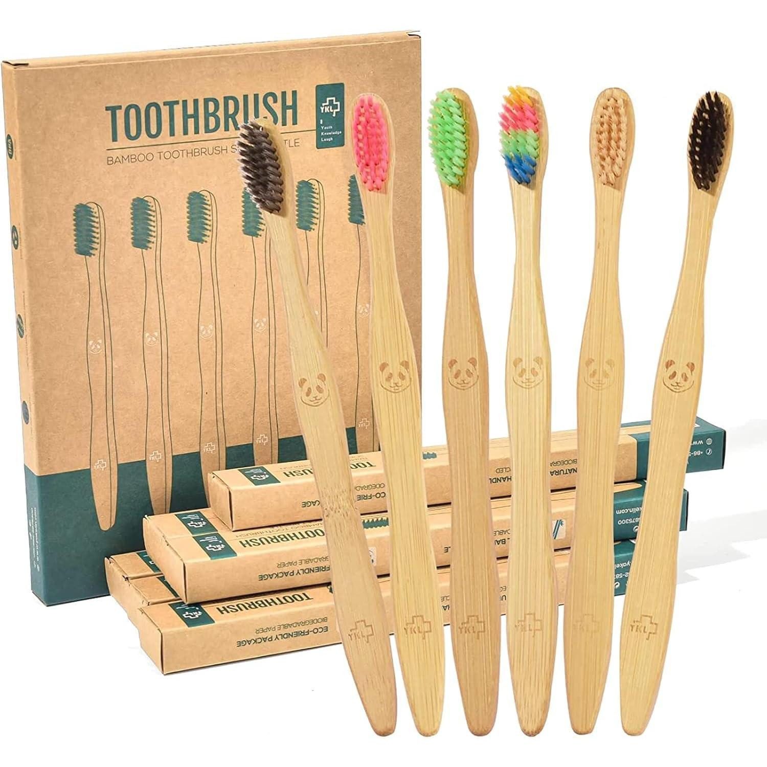 LuxusKollektion Zahnbürste 12er Pack Bambus Zahnbürsten mit weichen Borsten, natürliche Eco