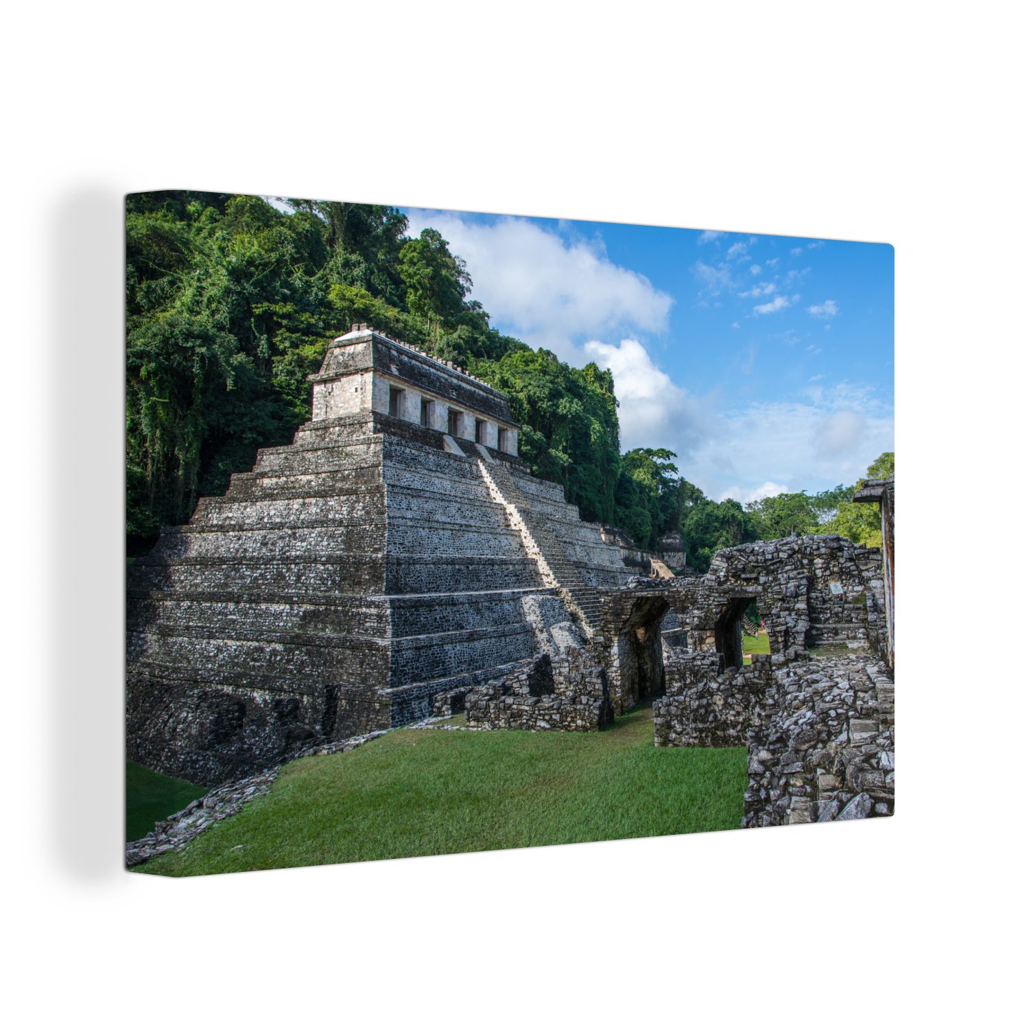 OneMillionCanvasses® Leinwandbild Pyramide von Palenque Mexiko Fotodruck, (1 St), Wandbild Leinwandbilder, Aufhängefertig, Wanddeko, 30x20 cm