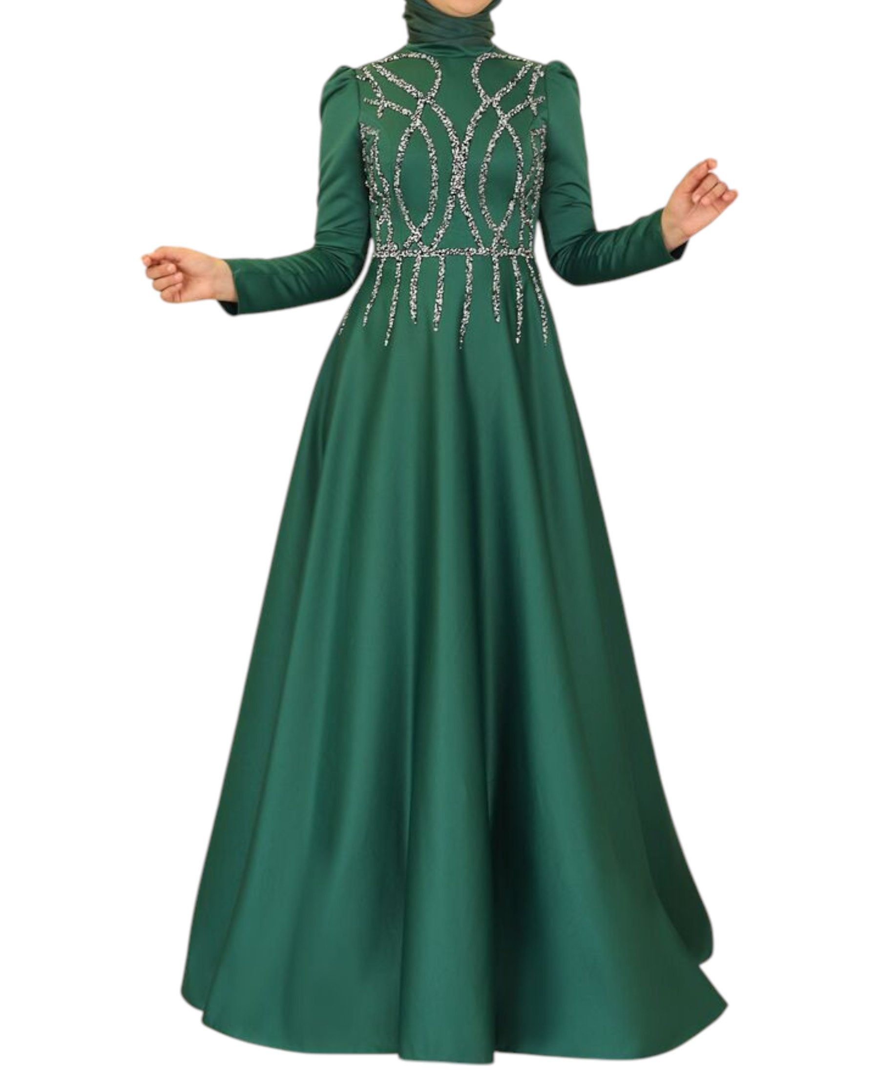 fashionshowcase Satinkleid Maxikleid in Satinoptik mit Schmucksteinbesatz - günstig online kaufen