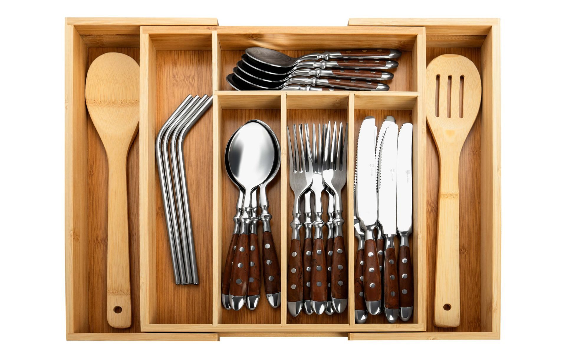 GRÄWE Besteckkasten Bambus Besteckkasten variabel 28,5 - 40,5 cm, Breite an die Schublade einstellbar