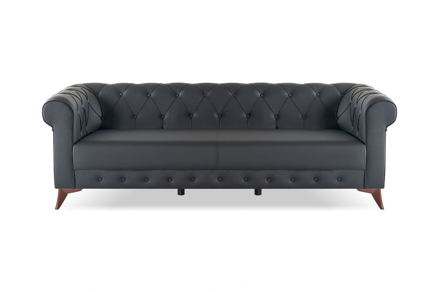 JVmoebel Chesterfield-Sofa Chesterfield-Dreisitzer-Sofa klassisch Leder silbergrau Knöpfe, 1 Teile, Made in Europa
