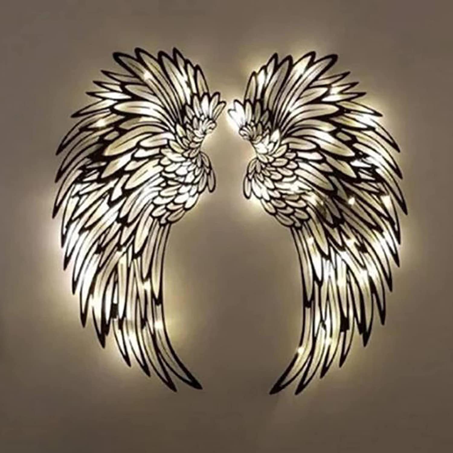 Wanddeko Engel-Dekor, Wanddekoobjekt LED-Leuchten, 35-45cm Welikera mit Engelsflügel Metall