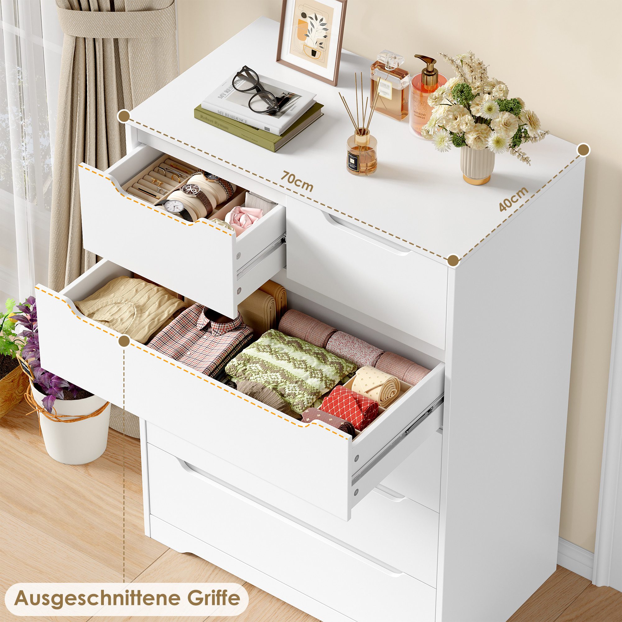 HOMECHO Kommode (1 St), mit 6 schubladen, Sideboard Highboard mit Viel Stauraum, Weiß