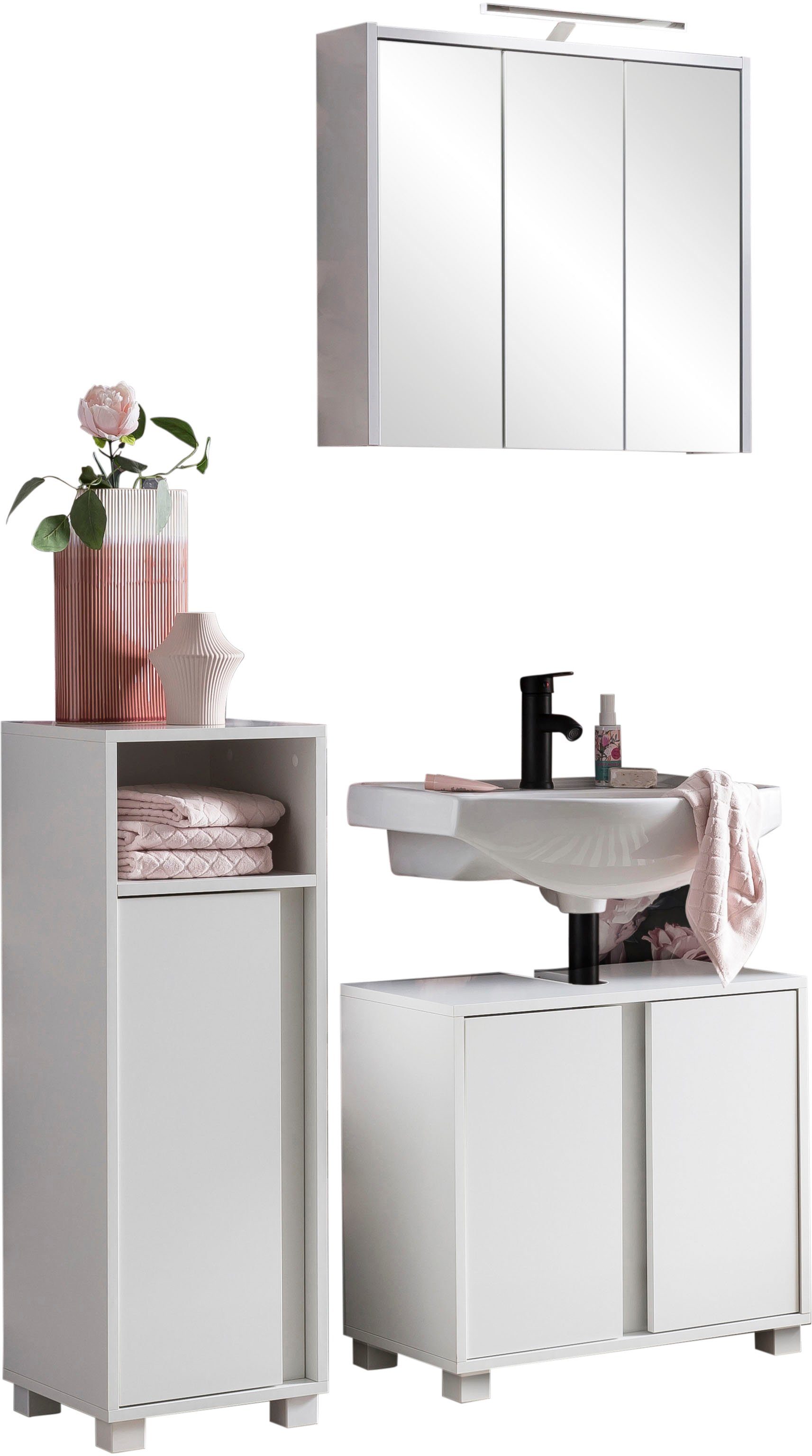 Waschbeckenunterschrank, (3-St), bestehend Dex, Unterschrank, Spiegelschrank Badmöbel-Set aus INOSIGN