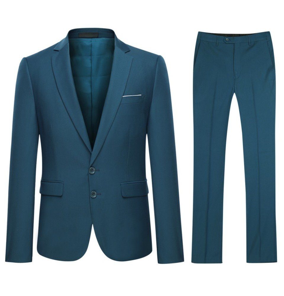 Allthemen Anzug XY05-2P (2 tlg, Sakko & Hose) 2 teiliger Herrenanzug im Slim Fit Meerblau