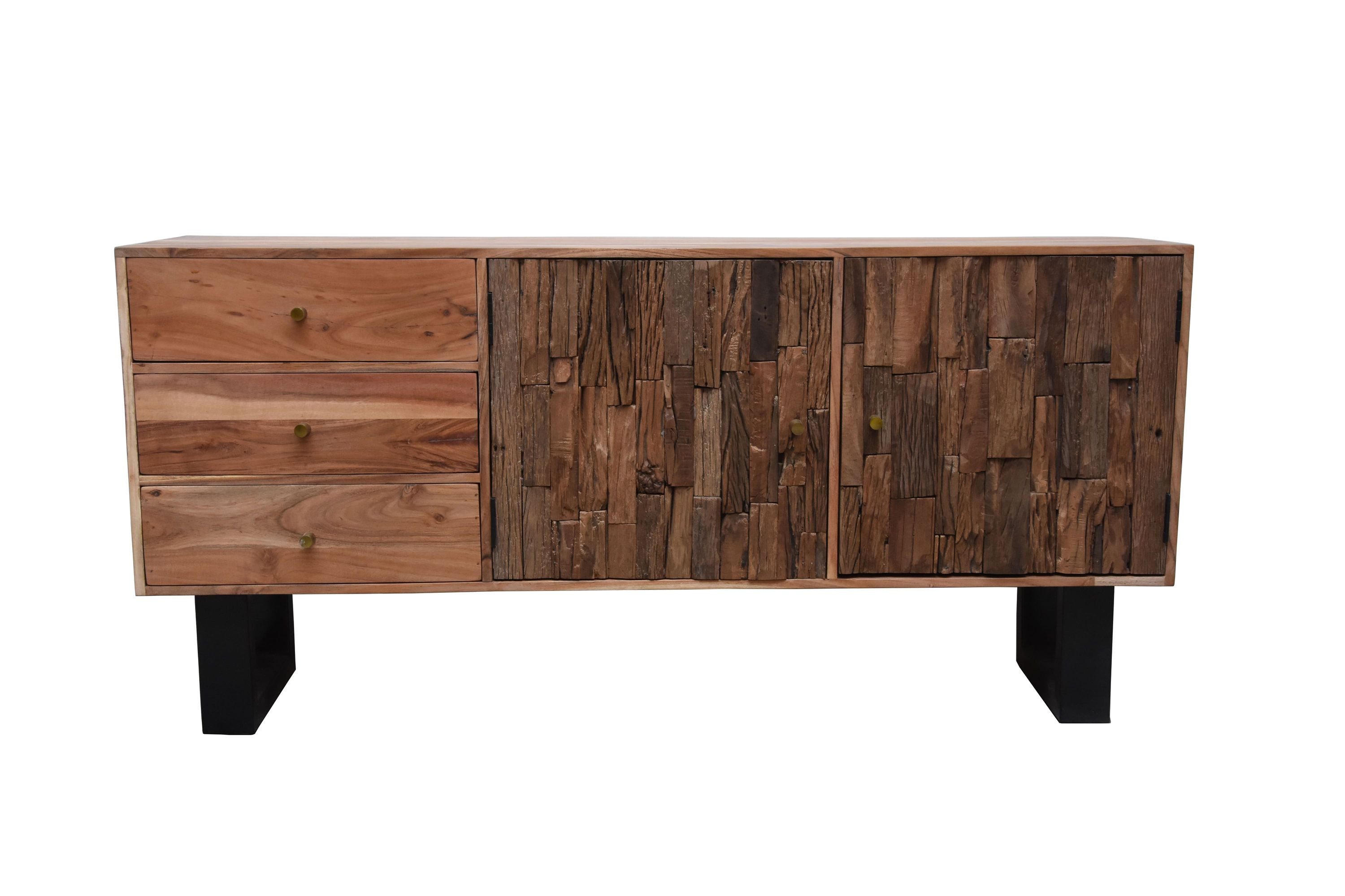 WOLF MÖBEL Sideboard (160x40x76), SLEEPER Kommode 160x40x76 cm, 2Türen & 3Schubfächer, Akazie/ Altholz