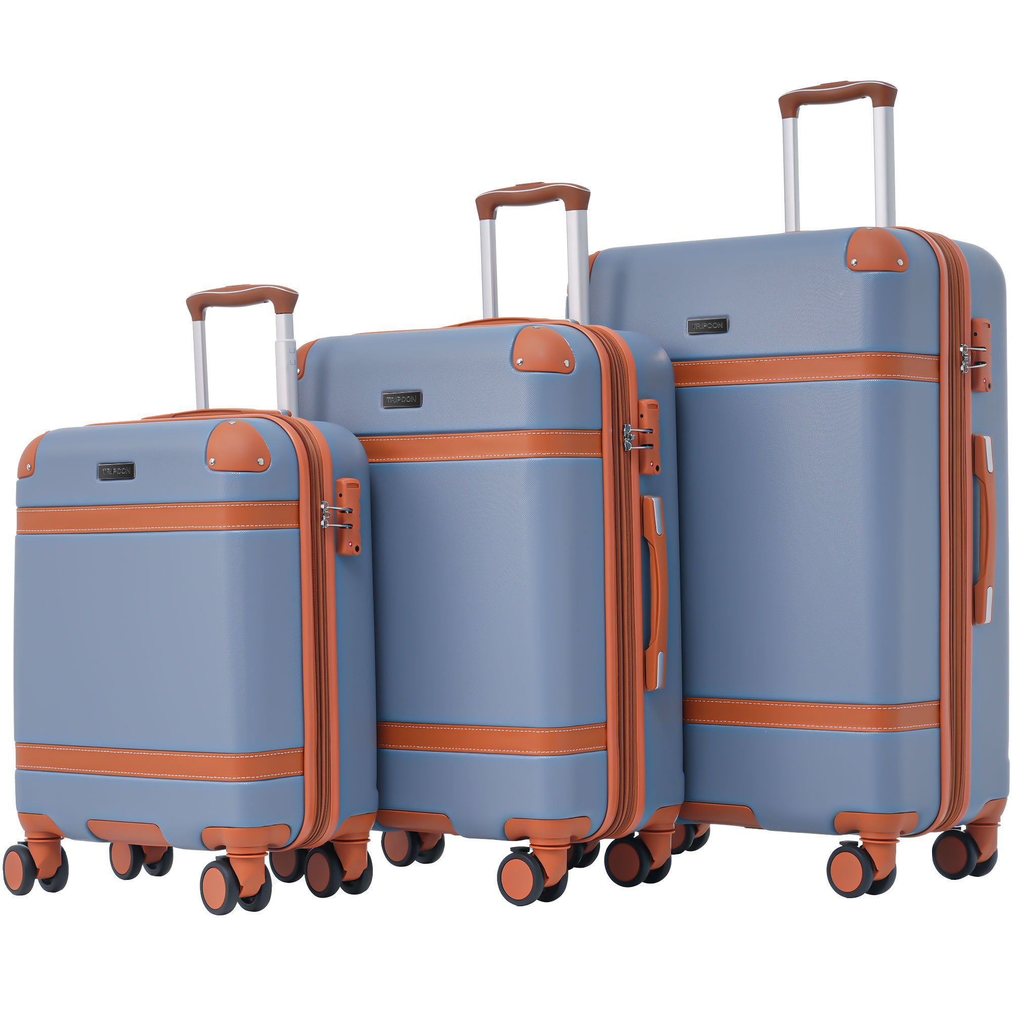 Kofferset Reisekoffer Ulife Handgepäck 4 Blau Zollschloss, TSA ABS-Material, (3 Rollen, Trolleyset tlg)