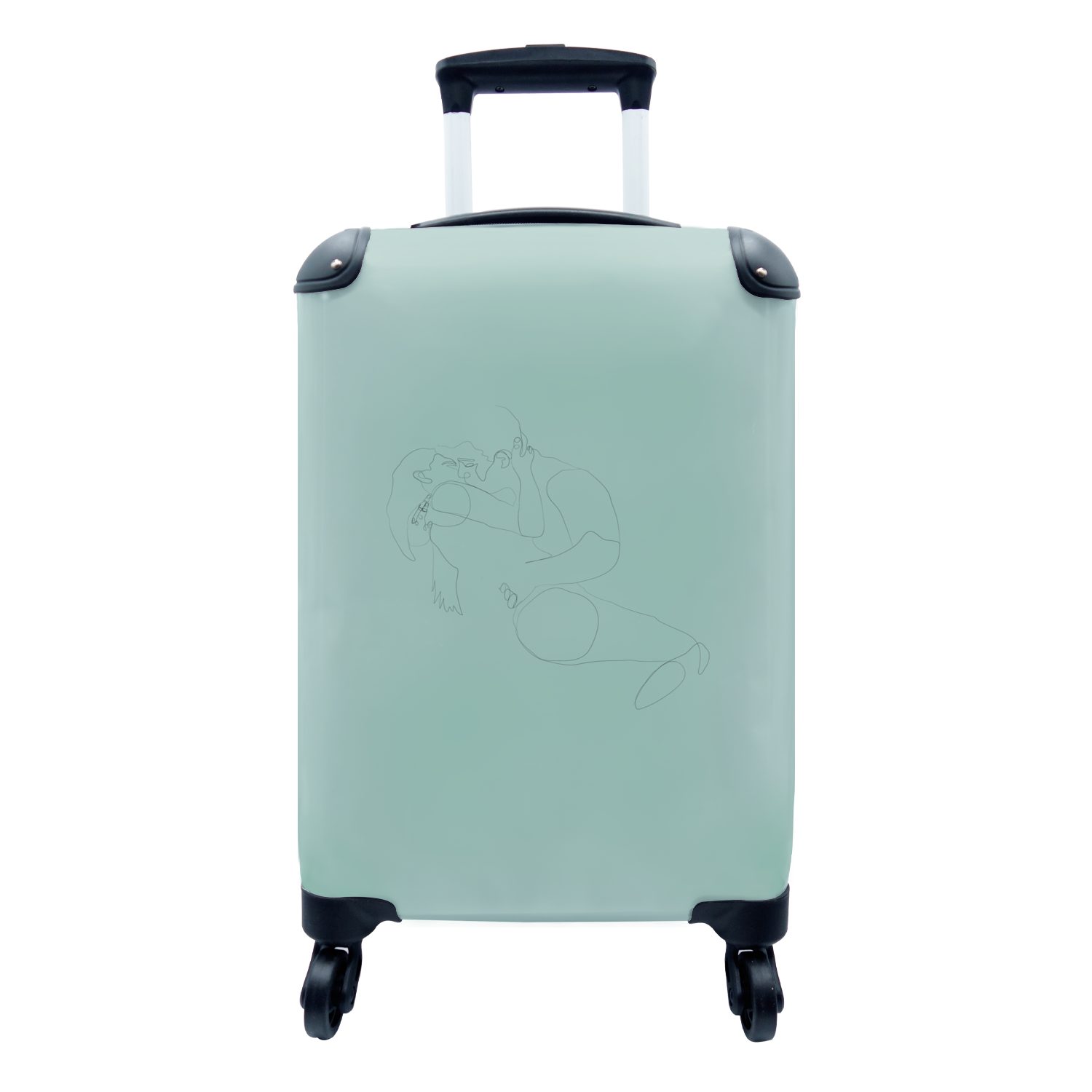 Handgepäckkoffer Paar Reisekoffer - MuchoWow rollen, für Handgepäck - Grün, mit Reisetasche Ferien, 4 Strichzeichnung Trolley, Rollen,