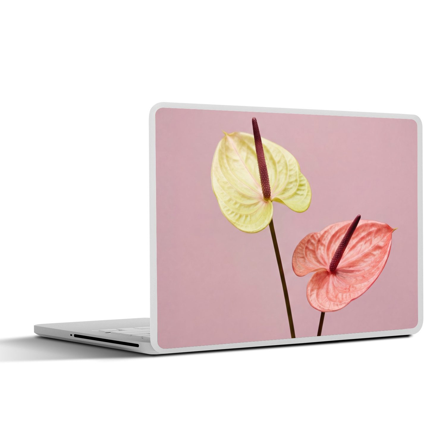 MuchoWow Laptop-Aufkleber Blumen - Anthurien - Gelb - Rosa, (1tlg), Laptop Folien Cover, Aufkleber, Sticker, Schutz vor Kratzern, 30x21 cm