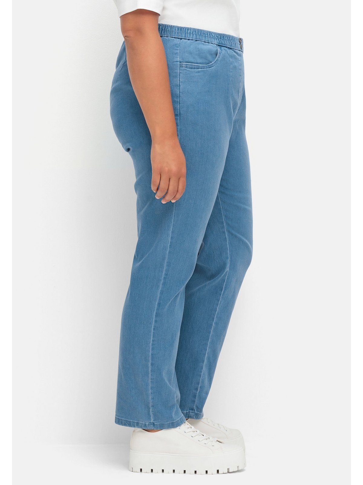 Größen Sheego Jeans blue mit Denim Smokbund Used-Effekten Gerade und Große