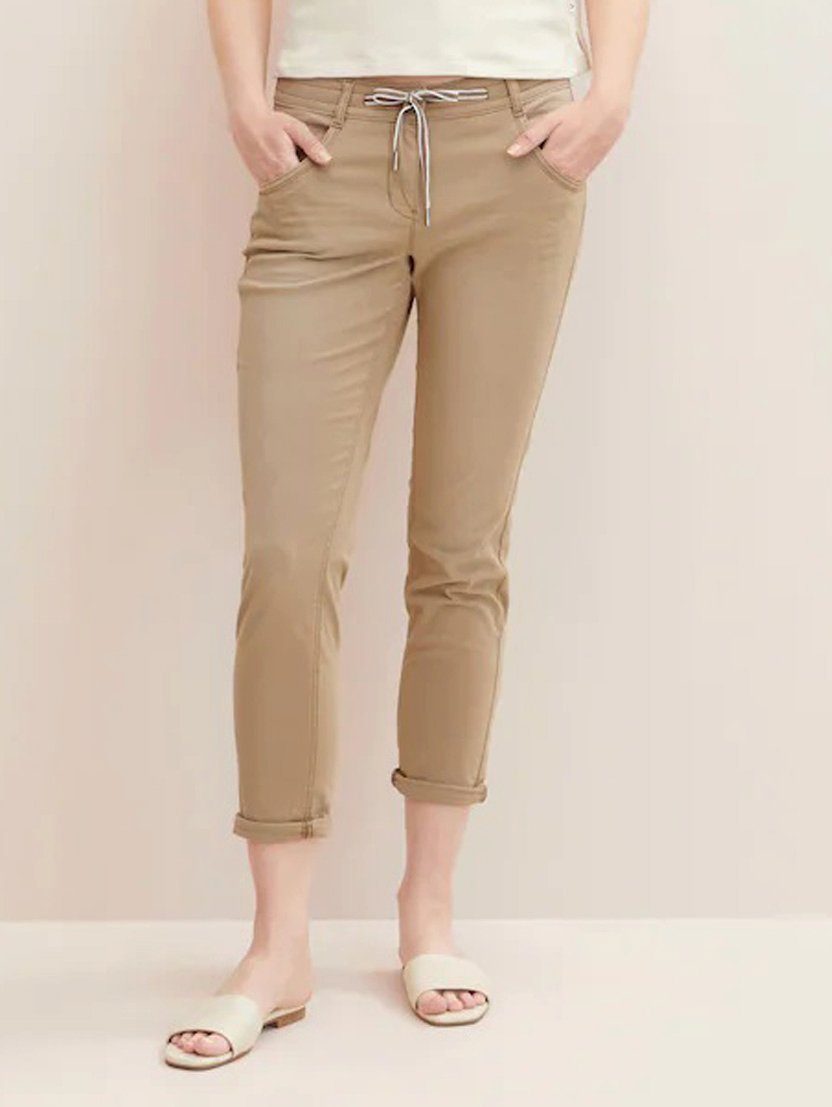 TOM TAILOR Stoffhose Tapered Relaxed Stoffhose Stretch Tunnelzug Denim Jeans für Bio-Baumwolle nachhaltig Normal Fit unifarben wärmend