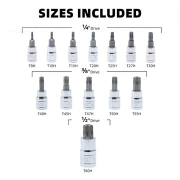 CCLIFE Steckschlüssel 13tlg Torx Bit Steckschlüsselsatz T8H-T60H bit set S2 Legierungsstahl