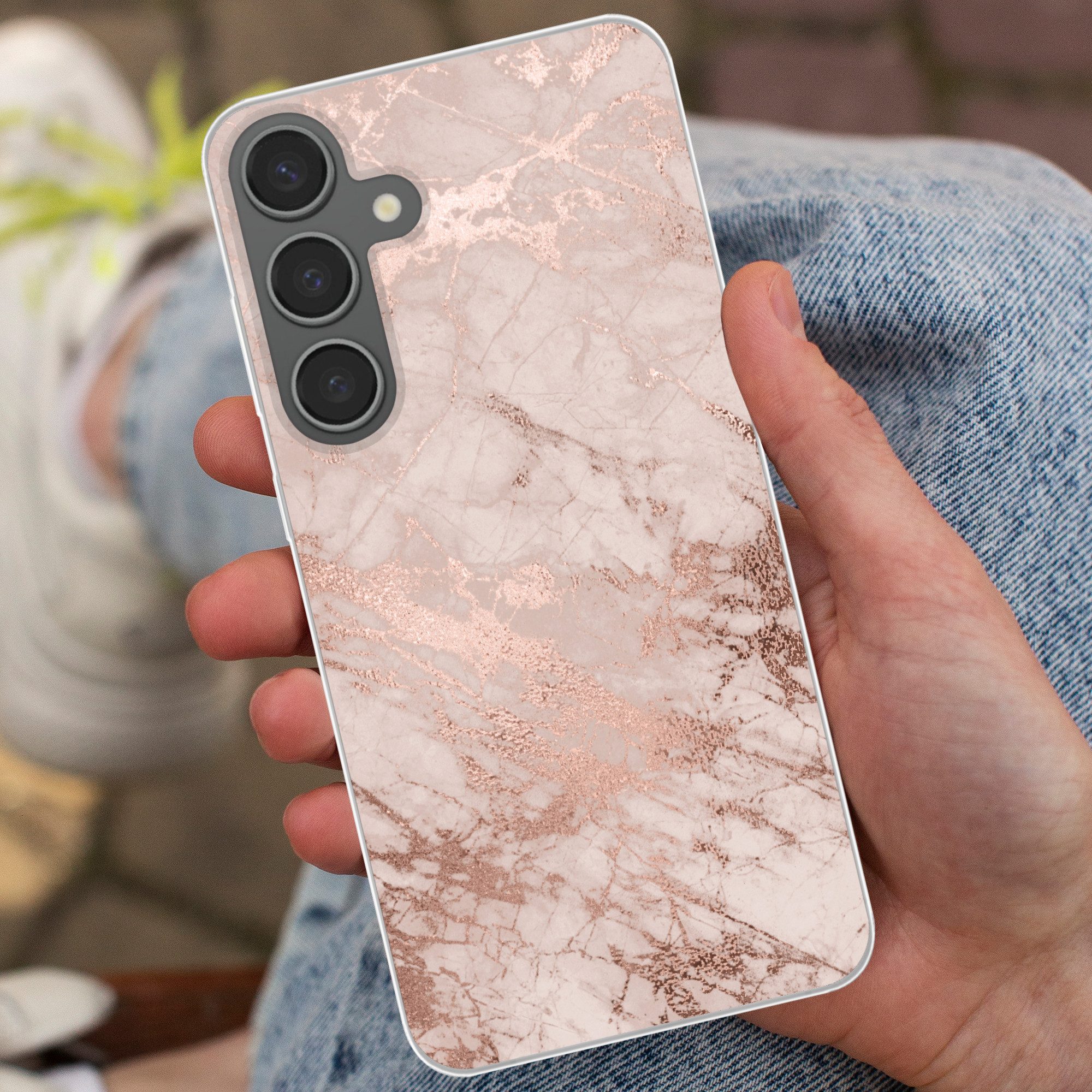 MuchoWow Handyhülle für Samsung Galaxy S24 Plus Marmor - Rosa - Luxus - Marmoroptik - Glit, Phone Case, Silikon, Schutzhülle Dünn