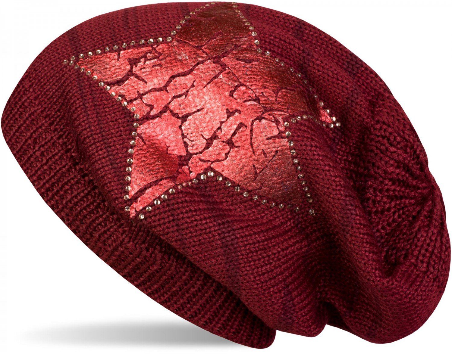 Strickmütze Feinstrick Beanie mit Stern und Strass
