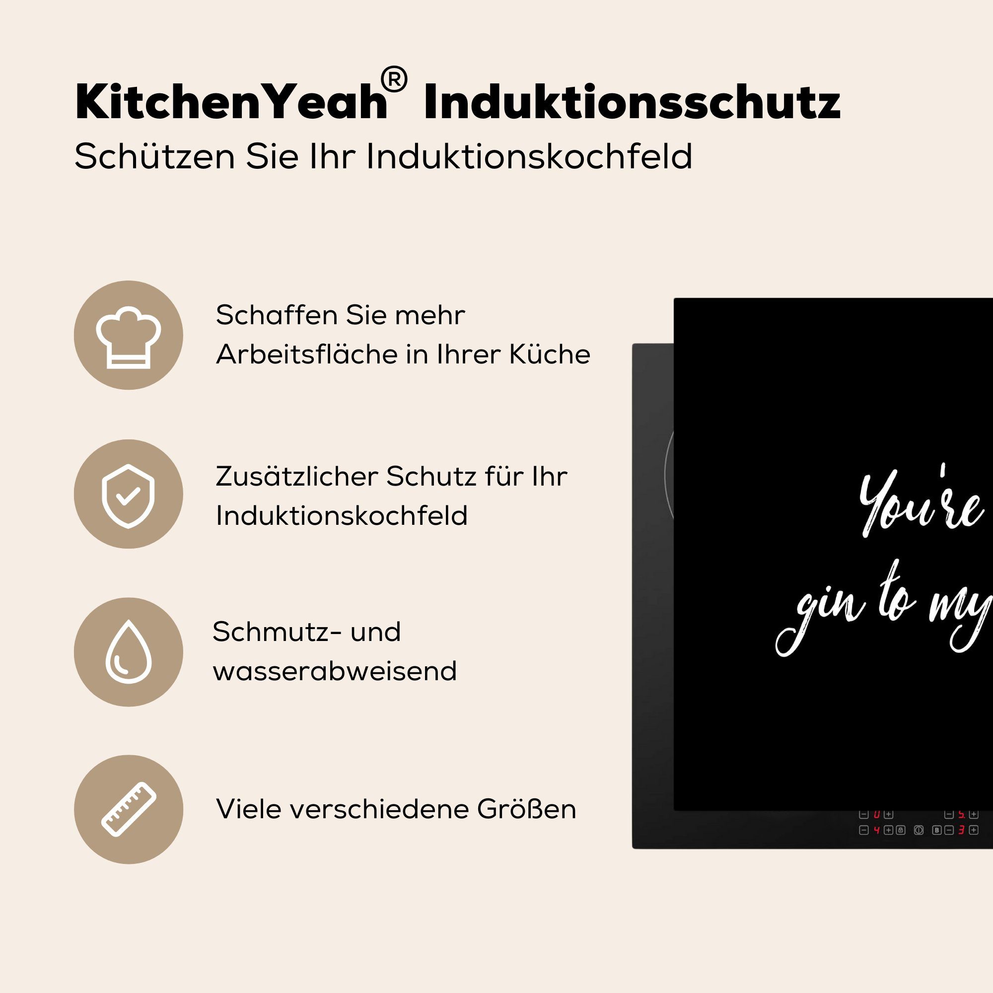 (1 MuchoWow Vinyl, -, Zitate Tonic bist tlg), Ceranfeldabdeckung Gin - - für Induktionsmatte Du Sprichwörter Liebe - 59x52 zu die cm, Herdblende-/Abdeckplatte der küche, meinem