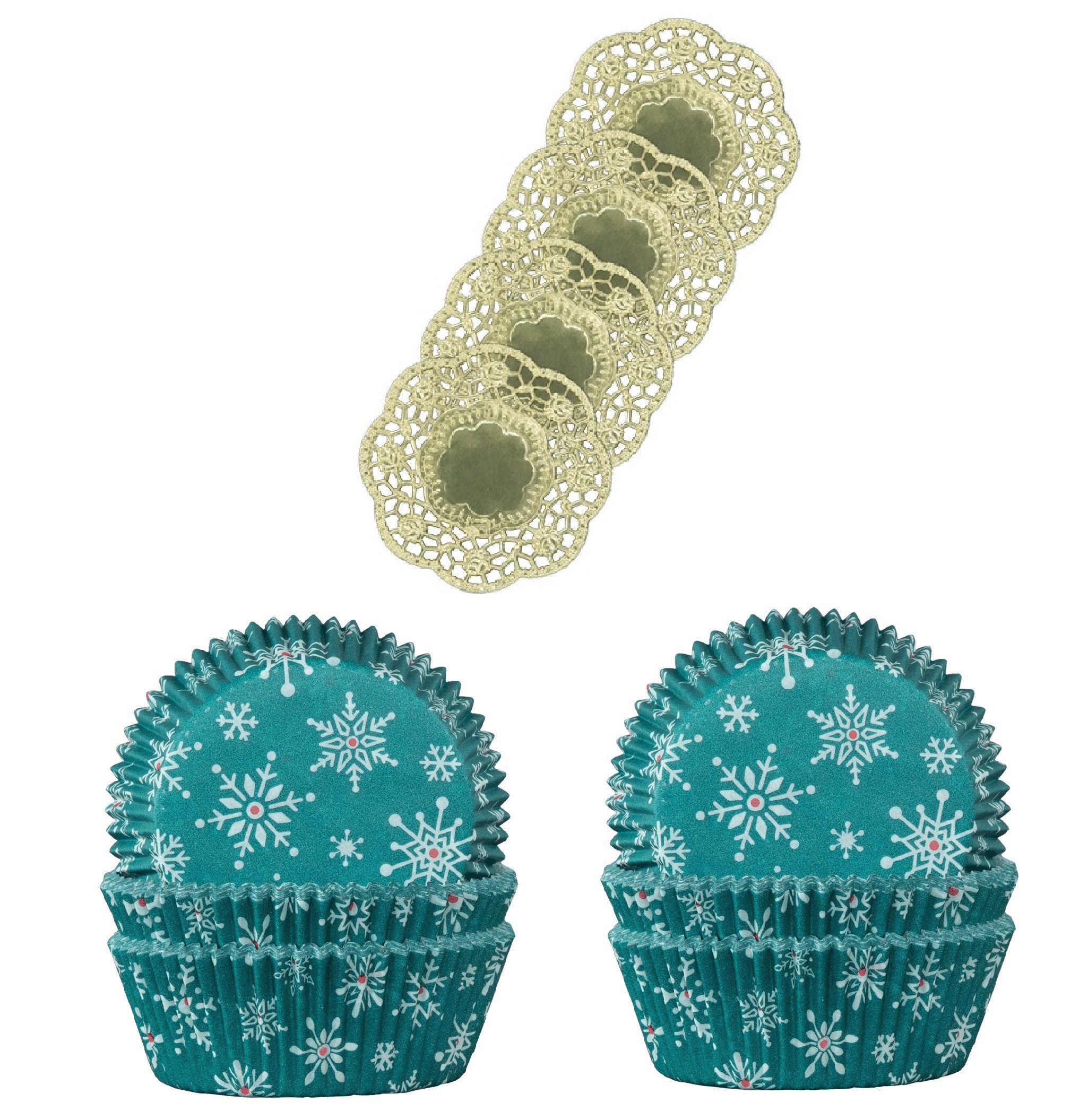 Demmler Muffinform 2er Set Schneeflocken - Inklusive Tassendeckchen in Gold, zum Dekorieren und Backen von Muffins - Made in Germany