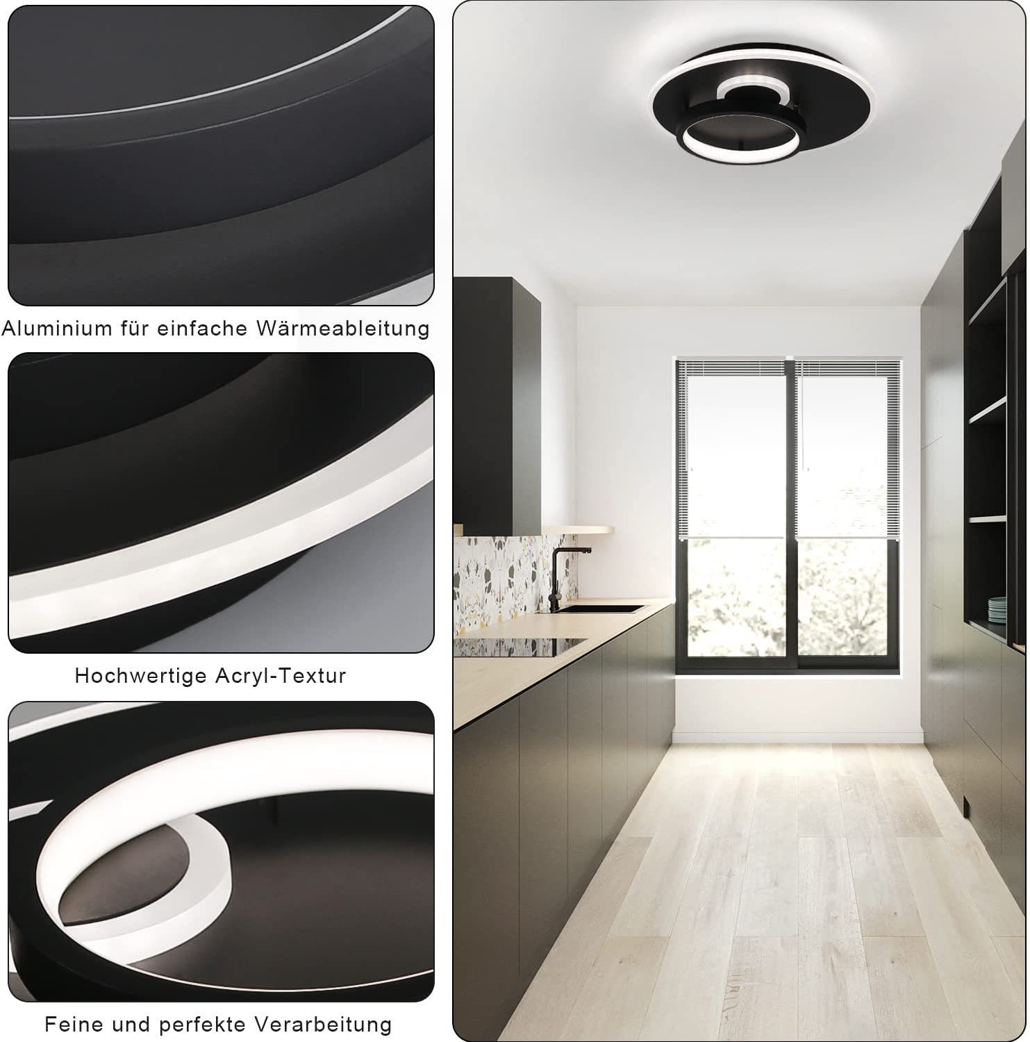 Fernbedienung Wohnzimmer Modern, Dimmbar Nettlife 33W 3000-6500K, Schlafzimmer LED Schwarz fest integriert, mit LED Deckelampe Esszimmer für Deckenleuchte
