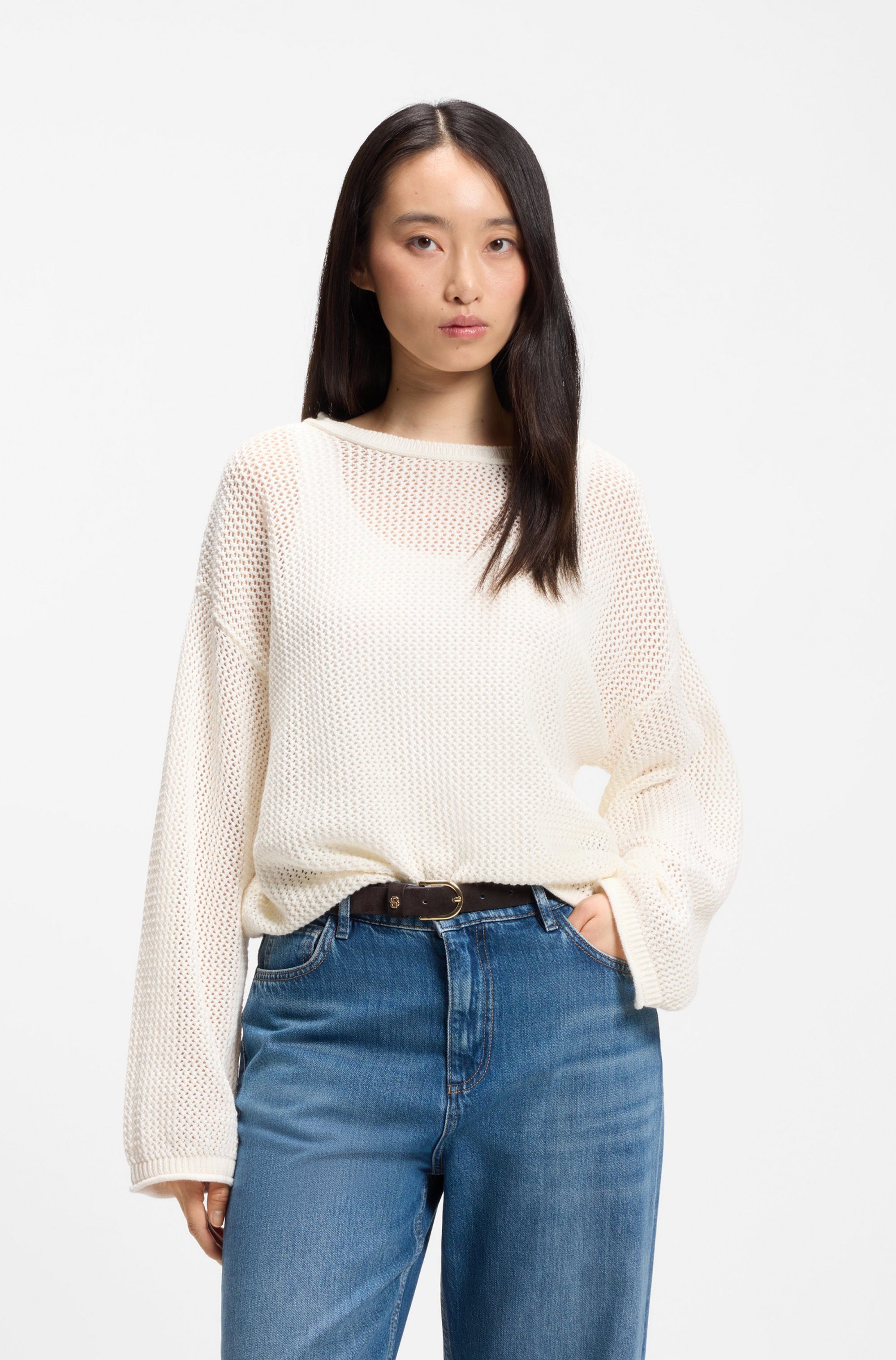 BOSS ORANGE Strickpullover Farde Premium Damenmode in Mesh-Struktur, Relaxed Fit