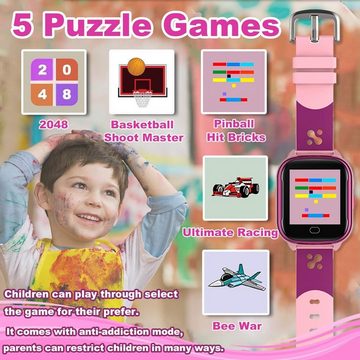 FRLONE für 3-13 Jahre Kinder Geburtstagsgeschenk mit IP67 wasserdichte Smartwatch (1.44 Zoll), mit Touchscreen 5 Spiele Kamera Alarm SOS Anruf – Digital Armbanduhr