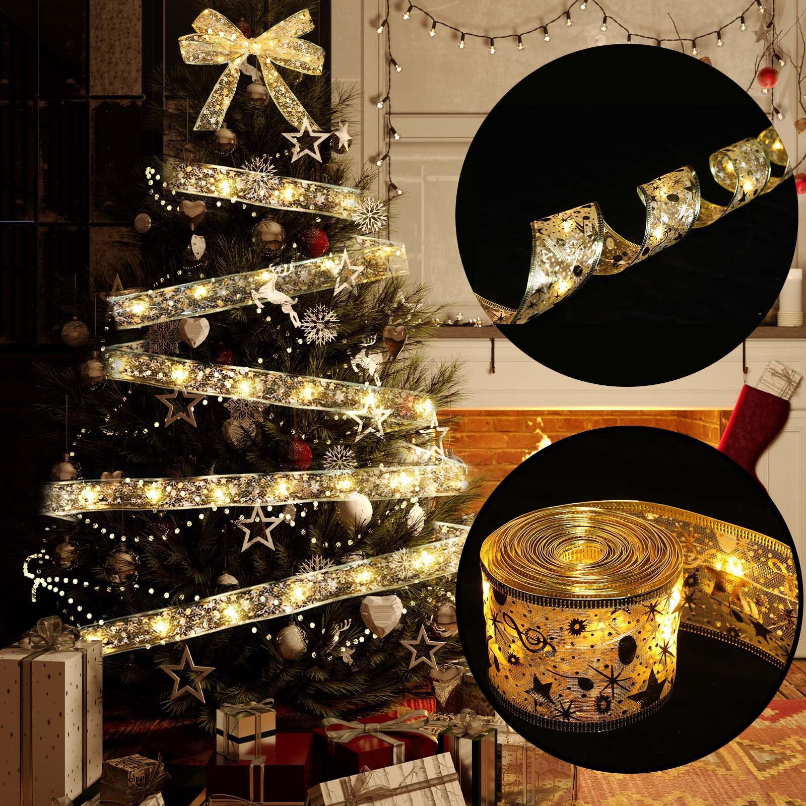 Salcar LED-Streifen Weihnachtsband Licht LEDBand Weihnachtsbeleuchtung Batterie Warmweiß, 5m 50 LED-Streifen Weihnachtslichter