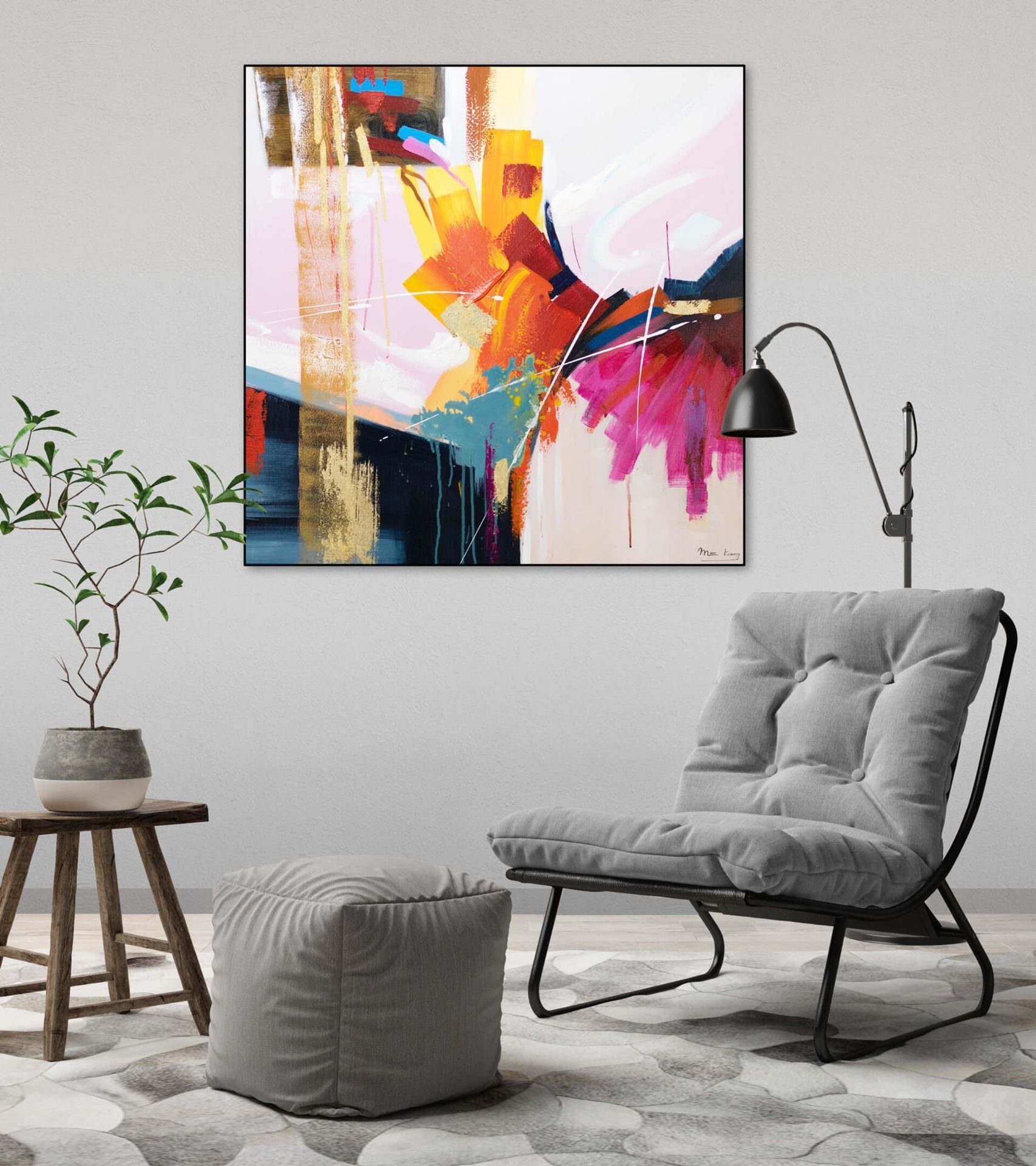 80x80 Leinwandbild 100% cm, Gemälde Wohnzimmer Passion KUNSTLOFT der Farben HANDGEMALT Wandbild