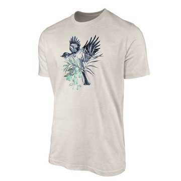 Sinus Art T-Shirt Herren Shirt Organic T-Shirt Aquarell Motiv Sperling Bio-Baumwolle Ökomode Nachhaltig Farbe (1-tlg)