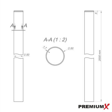 PremiumX Antennenmast 2m Ø 50mm Aluminium SAT Mast Rohr Stangenrohr SAT-Halterung