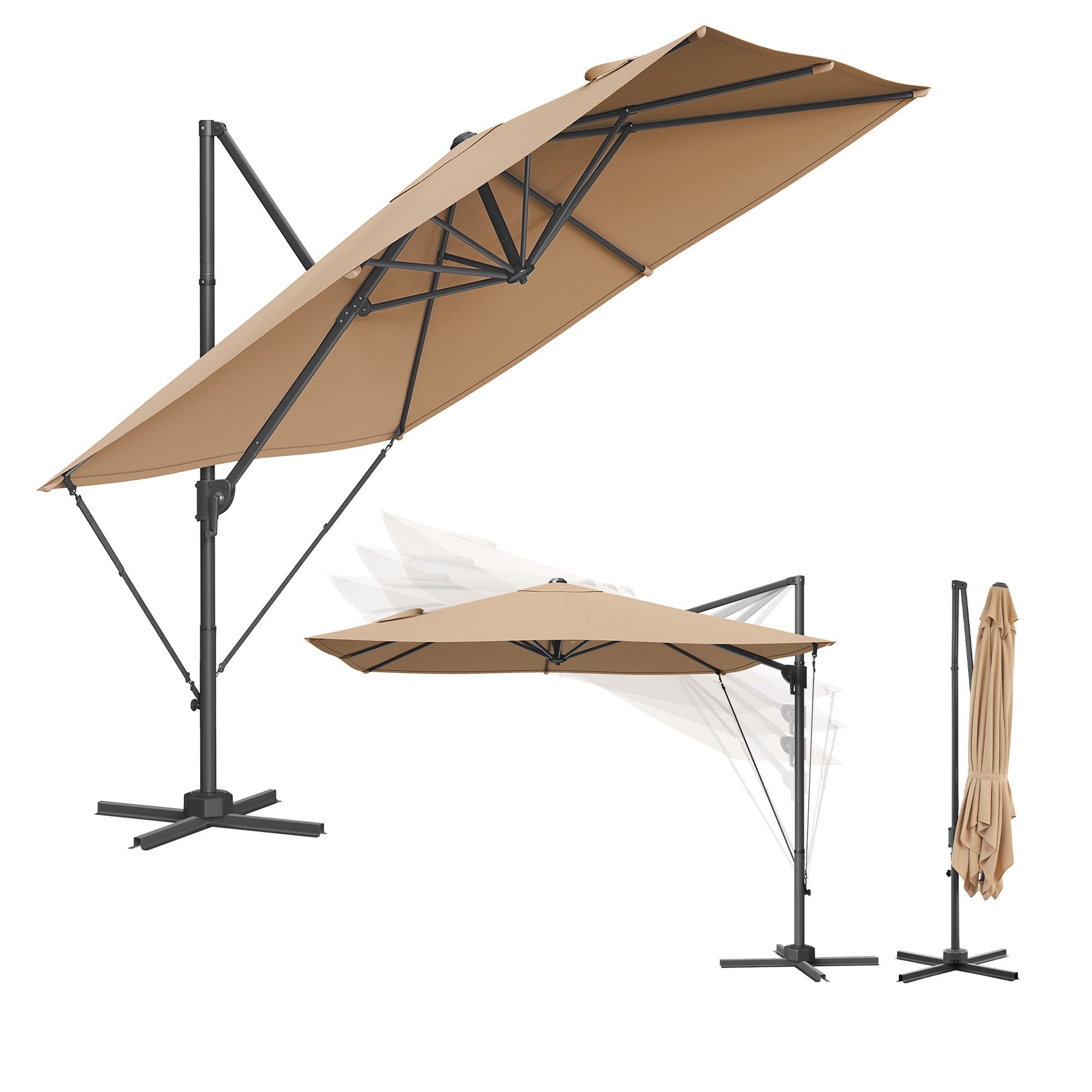 SONGMICS Sonnenschirm, LxB: 270,00x270,00 cm, Ampelschirm, UPF 50+, um 360° drehbar, mit Kurbel, Kreuzfuß