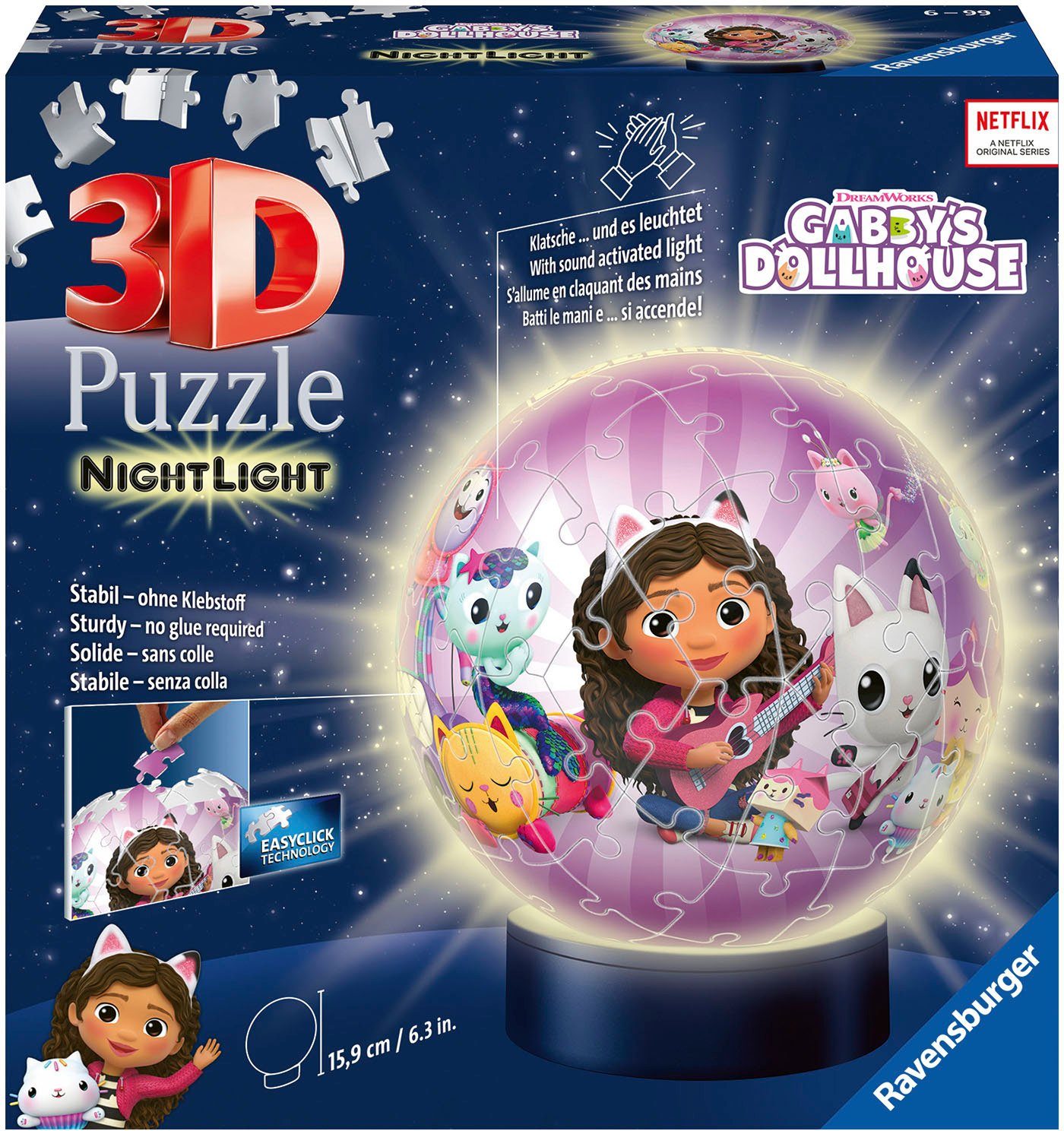 Ravensburger Puzzleball Nachtlicht Gabby's Dollhouse, 72 Puzzleteile, Made in Europe