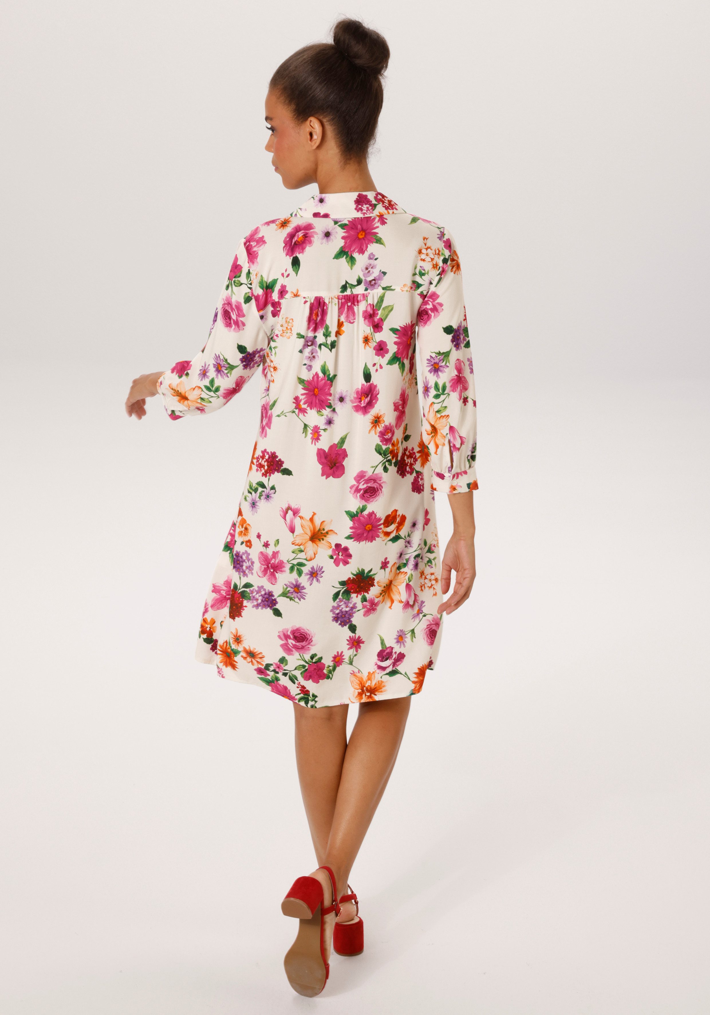 Aniston CASUAL Hemdblusenkleid mit romantischen Blumendruck - jedes Teil ein Unikat - NEUE KOLLEKTION