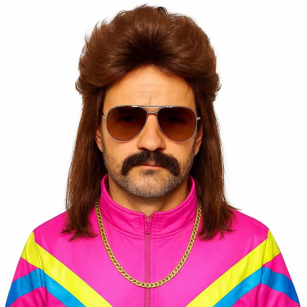 Kostümheld® Kostüm-Perücke Vokuhila Assi Perücke - Accessoire Retro Kostüm 80er braun Fasching