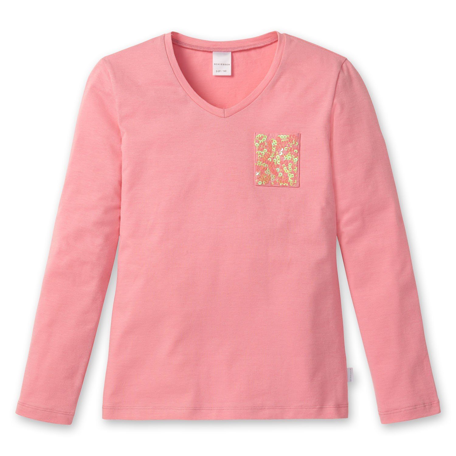 & Pailletten Baumwolle 1-tlg., rosa Shirt Schiesser Mix Mädchen Pyjamaoberteil Set) Pyjamaoberteil Relax (Packung, Langarm