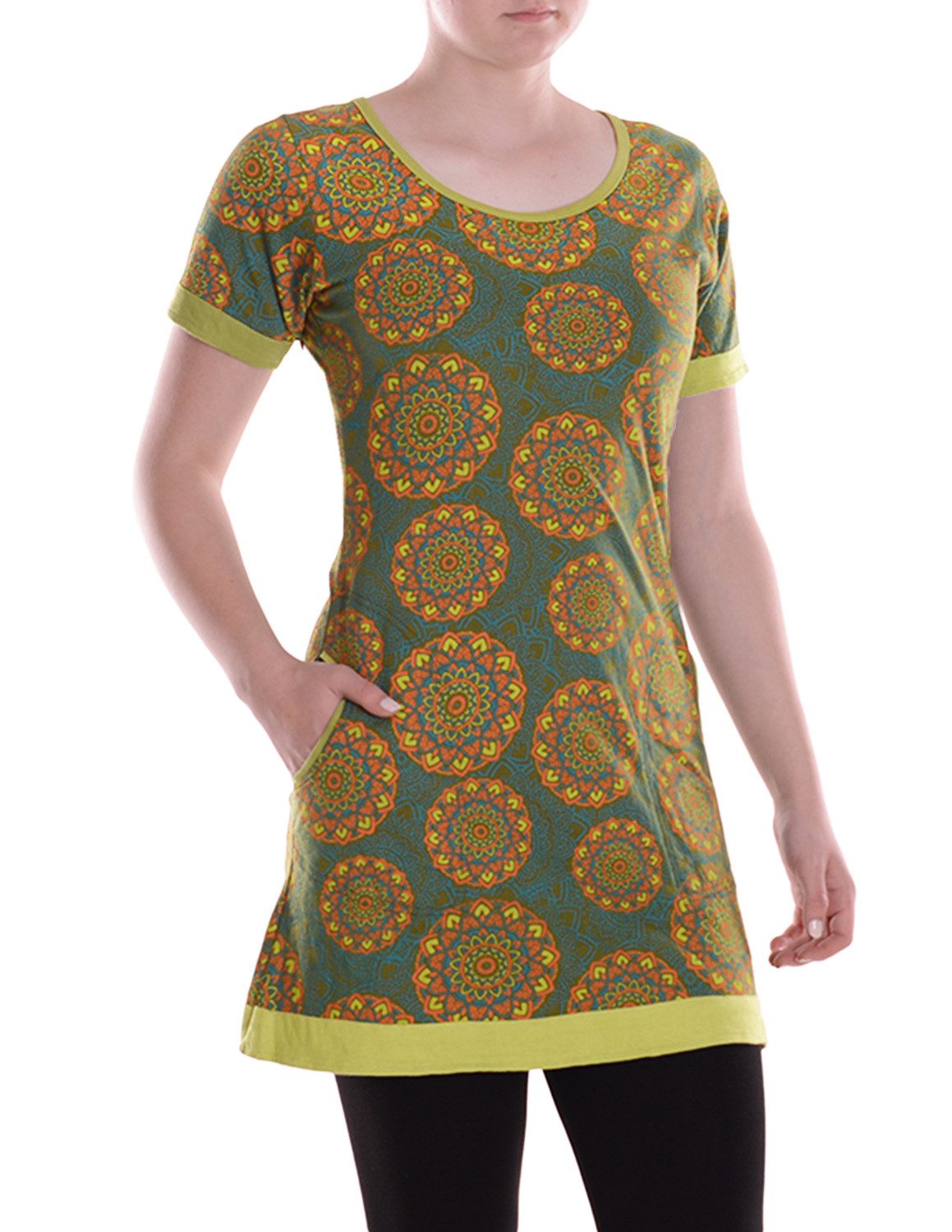 Minikleid Damen Mini-Kleid Baumwolle geometrisch Pull On mit Taschen