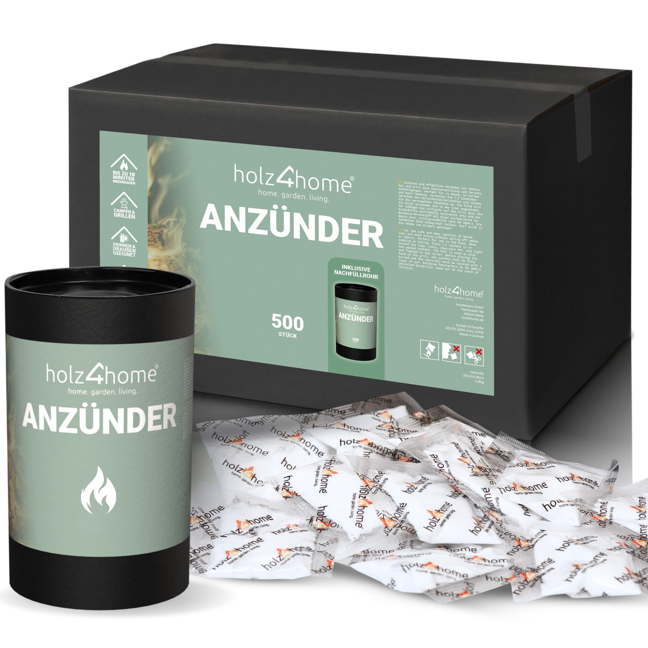 holz4home® Grillanzünder Anzündtüten Kaminanzünder I Anzünder Ofenanzünder Zündtüten Kamin, (500-St), Lange Brennbar & Wasserdicht