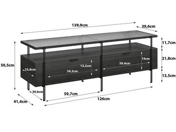 Dorel Home Lowboard Wainwright, mit Oberboden aus geriffeltem Glas, Breite 140 cm, Höhe 50,5 cm
