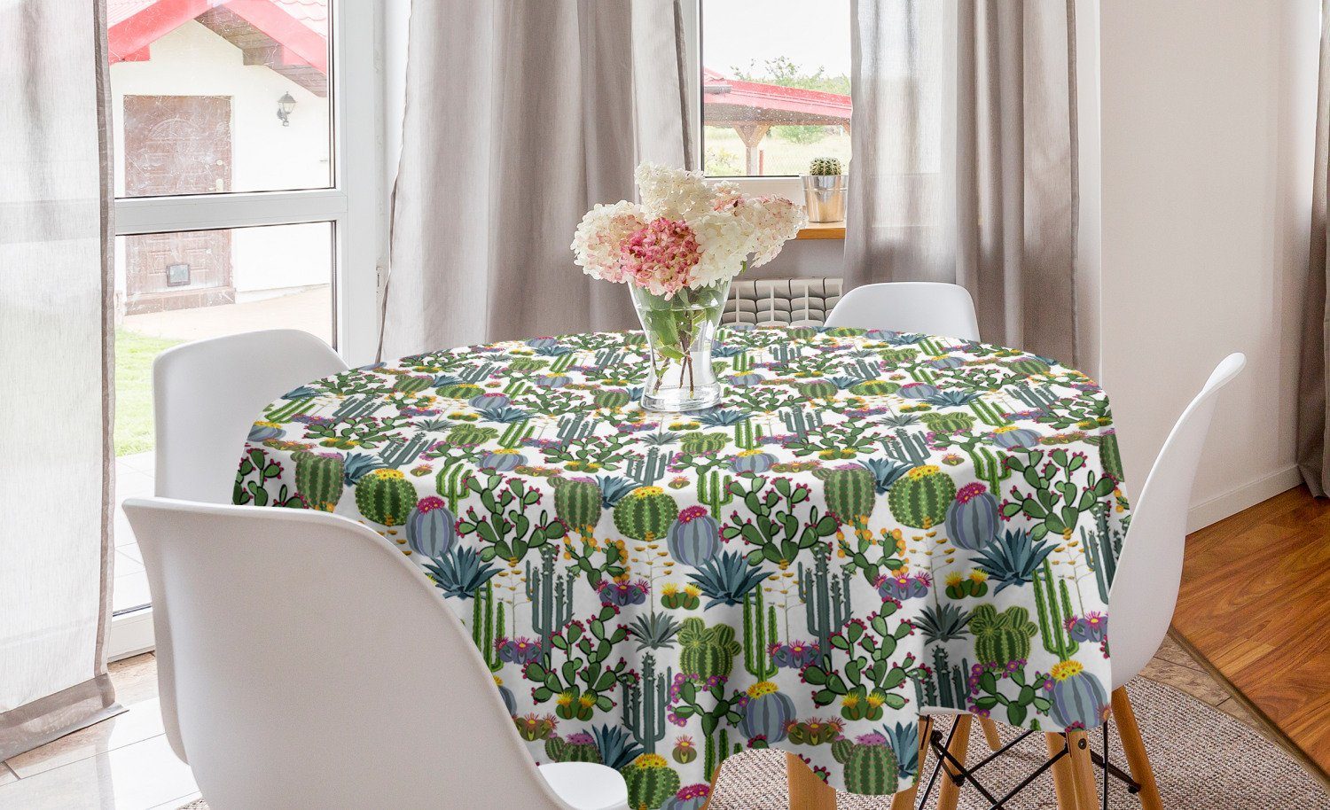 Abakuhaus Tischdecke Kreis Tischdecke Abdeckung für Esszimmer Küche Dekoration, Kaktus Blue Agave und Feigenkaktus | Tischdecken