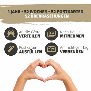 bigdaygraphix Hochzeitskarte Hochzeitsspiel: 52 Fragen für Gäste - Brautpaar Geschenk, Hochzeitsspiel mit 52 Postkarten für unvergessliche Momente.