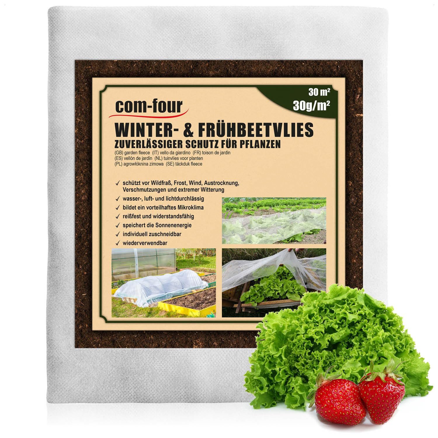 com-four Gartenvlies 30 m² Frühbeetvlies - 30g/m² Wintervlies als Frostschutz, (2-St), Abdeckvlies 1,5 x 10 m - reißfestes Hochbeet-Vlies für Gemüse