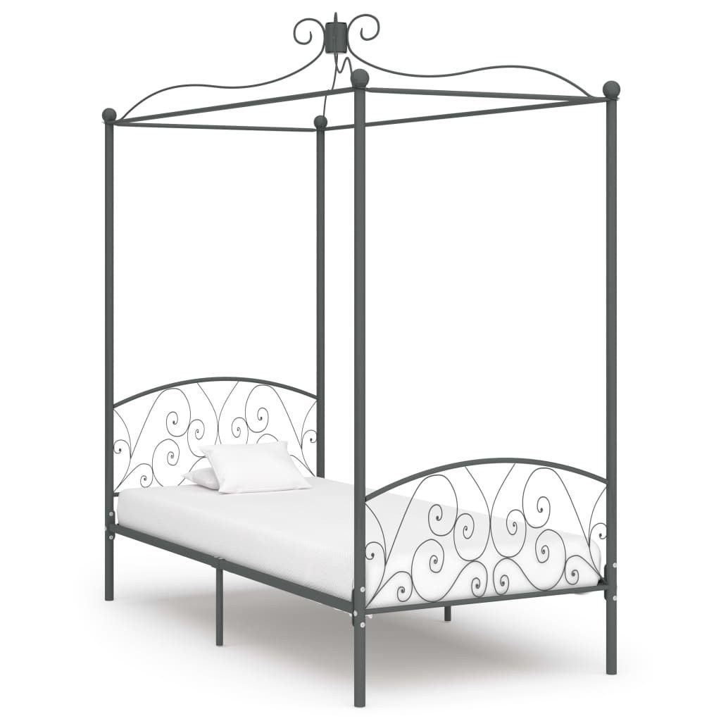 vidaXL Himmelbett, Baldachin Bett-Gestell Grau Metall 100 x 200 cm