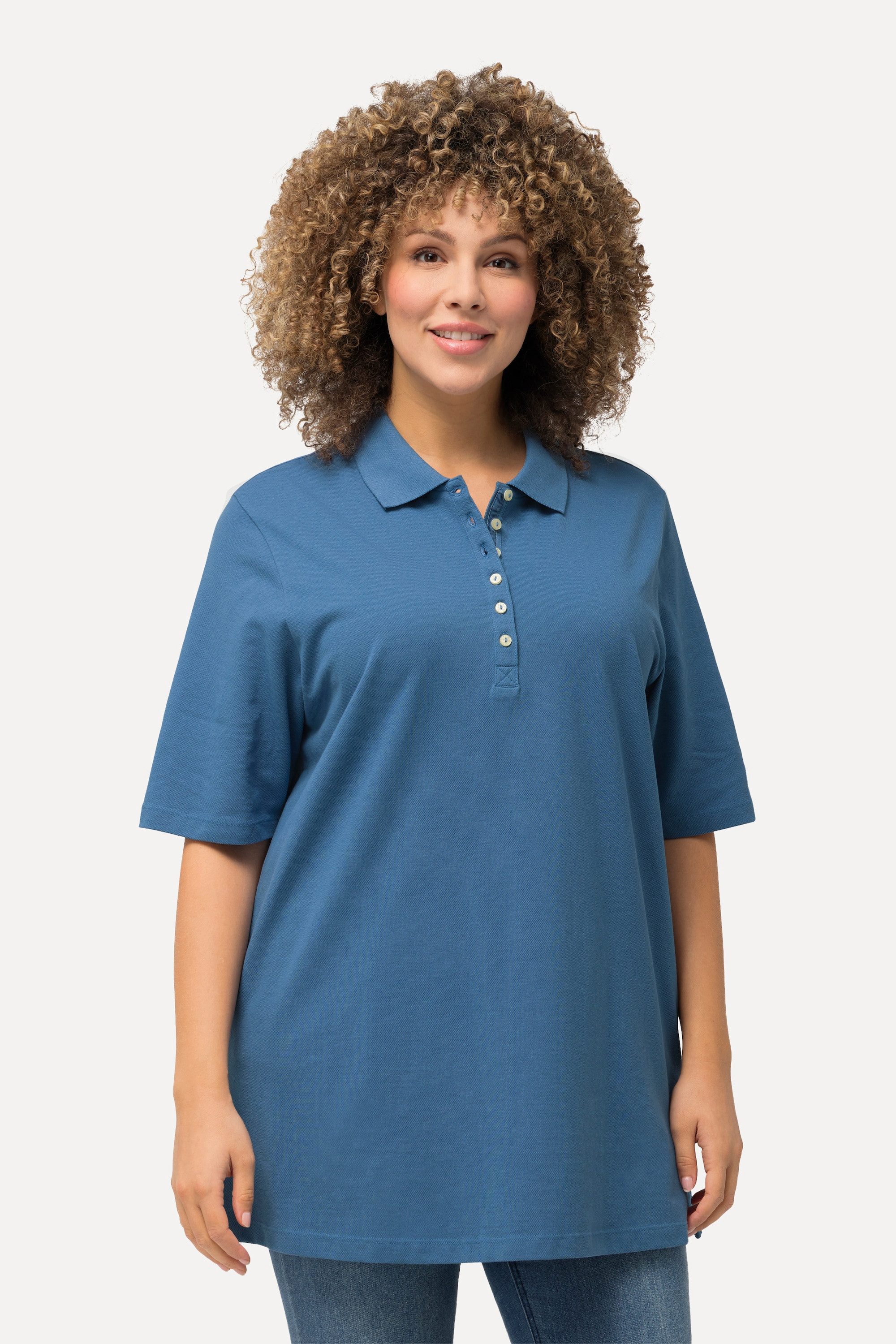 Ulla Popken T-Shirt Poloshirt Piqué Polokragen günstig online kaufen