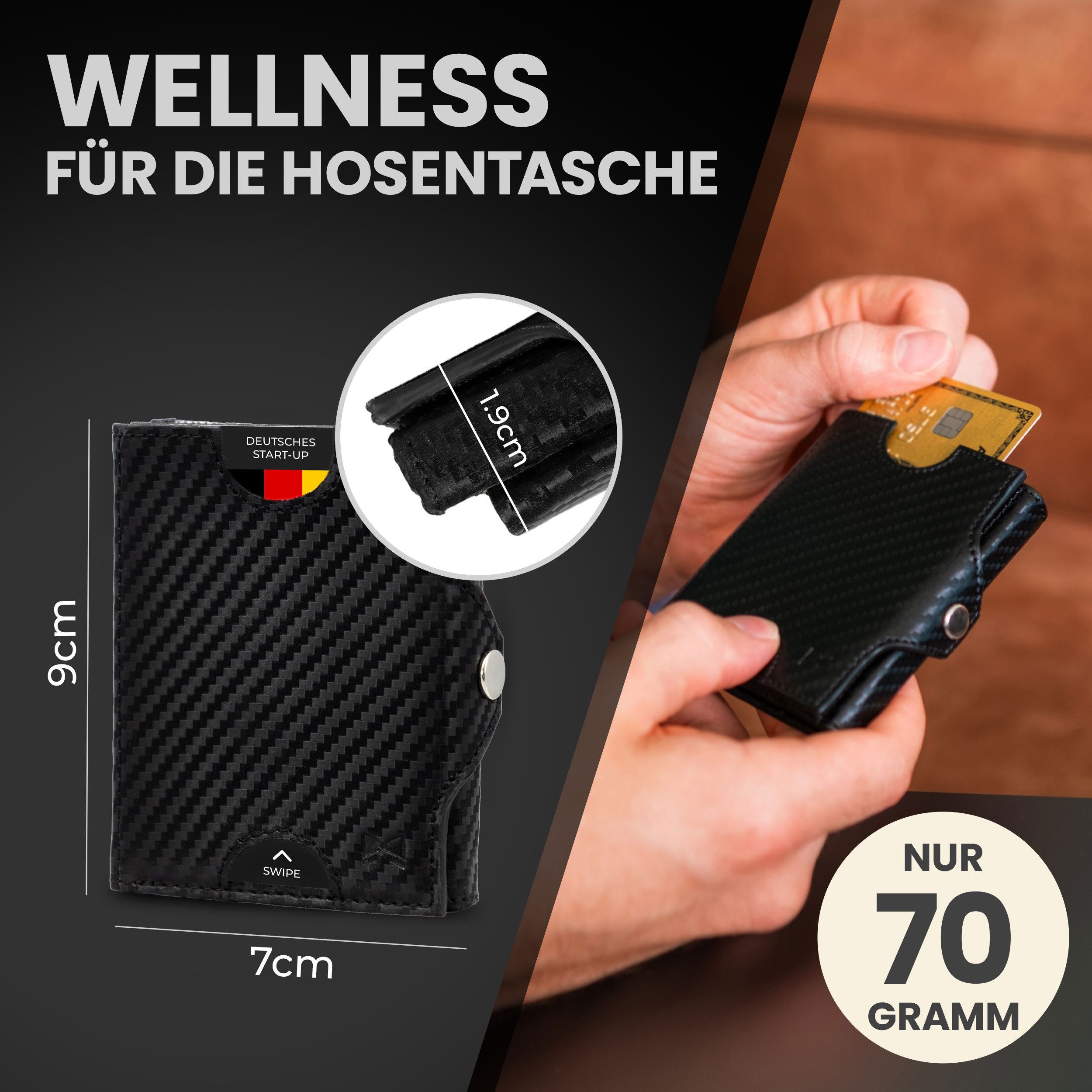 Gentlemen's Geldbörse Slim Wallet - Geldbeutel mit Münzfach und RFID Schutz, aus hochwertigem Echtleder mit Schein- & Münzfach