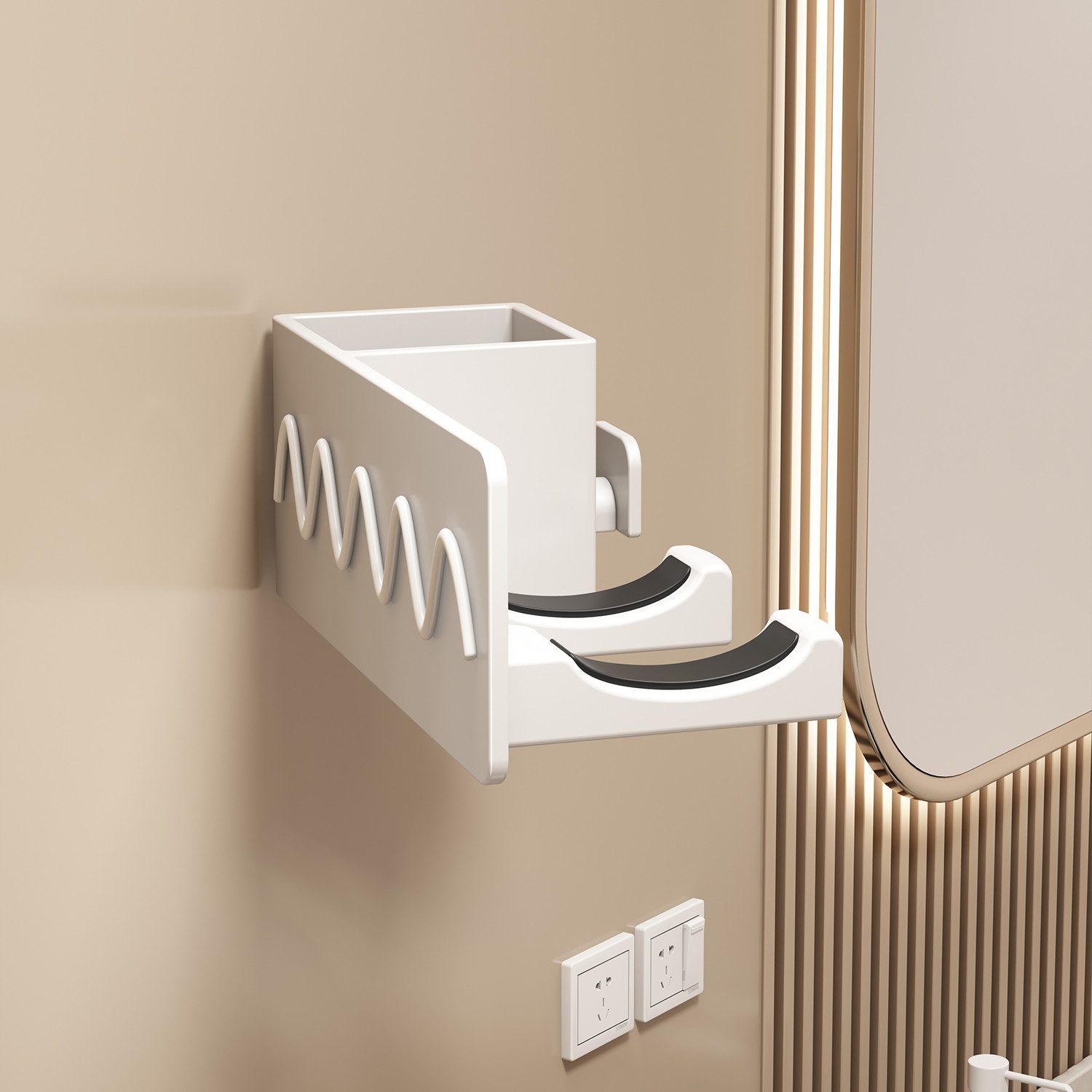 Refined Living Haartrocknerhalter Organizer für Haartrockner, Wandhalterung Haartrockner Halterung, (Haartrocknerhalter, Praktisches Wandregal für Föhn-Badezimmer Aufbewahrung, mit Großem Stauraum Aluminium, Rutschfeste Halterung,Ohne Bohren)
