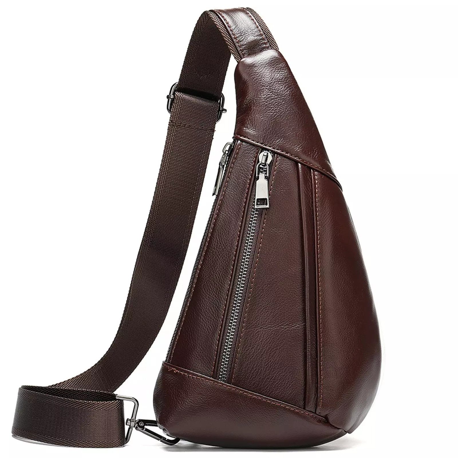 Messenger Bag Herren Leder Brusttasche Crossbody Schultertasche Mehrere Taschen