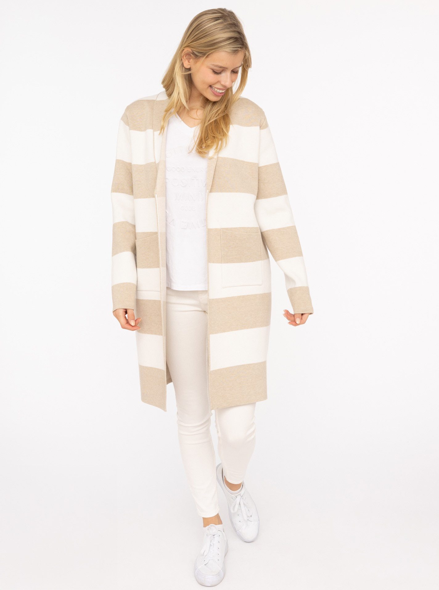 Zwillingsherz Strickjacke Schalkragen, Langarm, Taschen, knielang, Bockstre günstig online kaufen