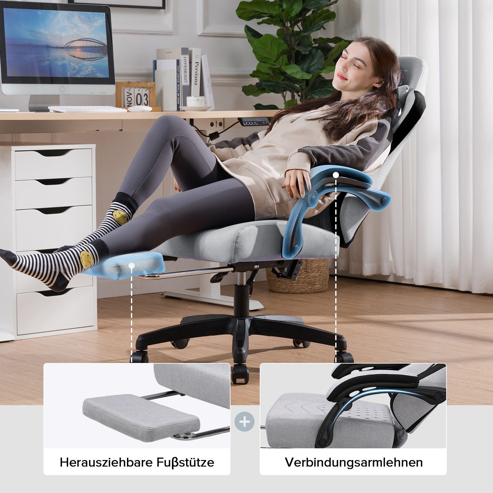 GTPLAYER Gaming-Stuhl Ergonomischer Gaming Sessel Schreibtischstuhl mit Stoffoberfläche (Pacekung), Federsitzkissen