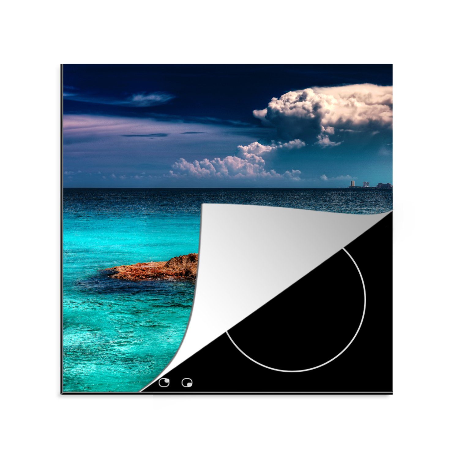 MuchoWow Herdblende-/Abdeckplatte Die Skyline von Cancun mit klarem blauem Wasser, Vinyl, (1 tlg), 78x78 cm, Ceranfeldabdeckung, Arbeitsplatte für küche