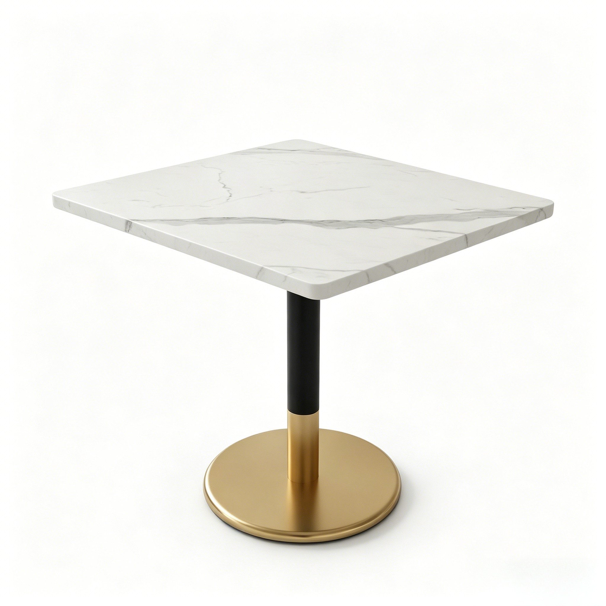 OKWISH Esstisch 80x60 cm Esstisch für 2 Personen in Weiß Marmoroptik mit Goldfuß (Packung, 1-St., aus MDF, Kleiner Küchentisch mit schwarzem Metallsäulenfuß), Besprechungstisch für Esszimmer, Küche, Büro & Meetingraum