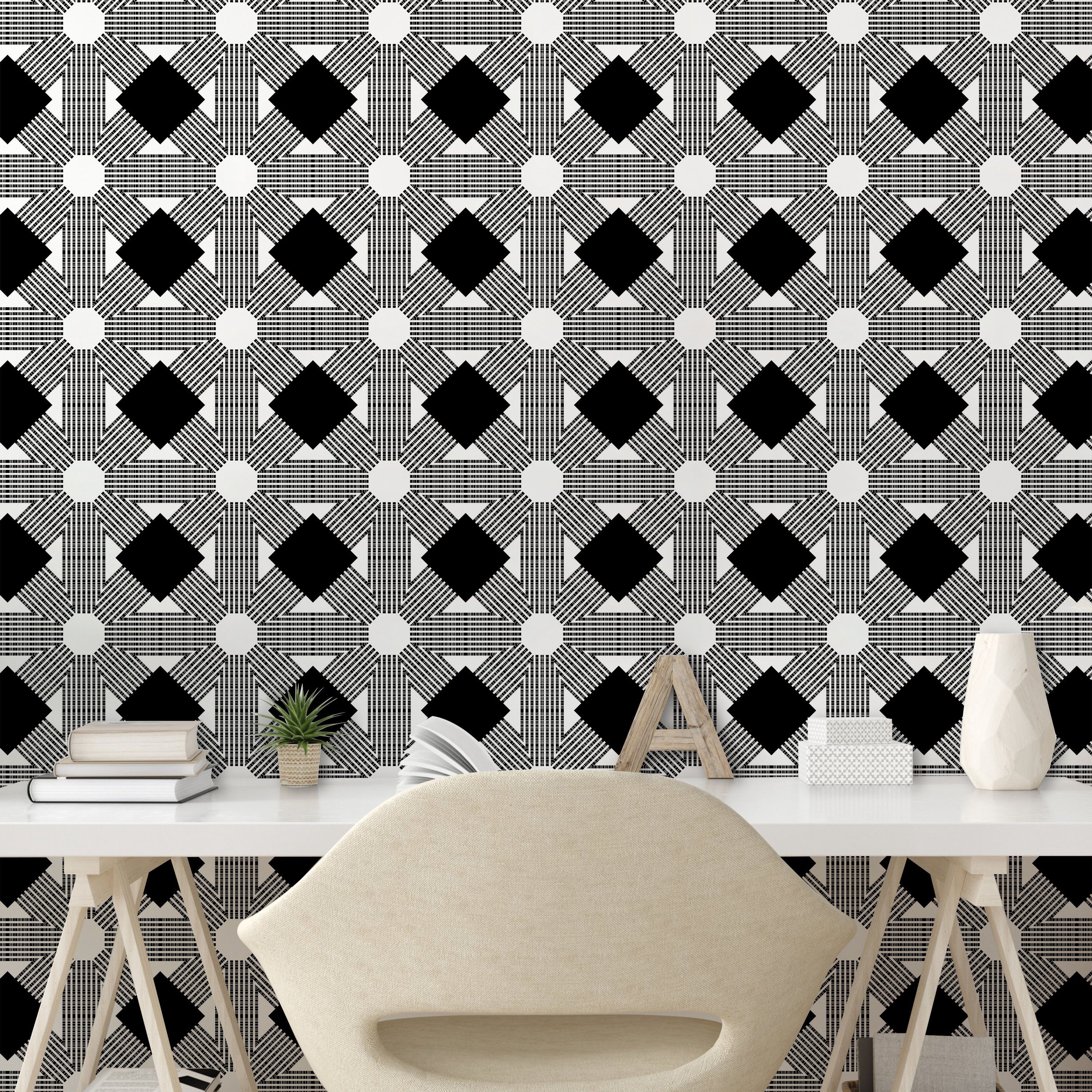 und Schwarz Wohnzimmer Vinyltapete Art-Déco-Mosaik Küchenakzent, Weiß selbstklebendes Abakuhaus